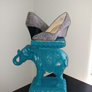 Size 9 Black/White Tweed Wedge Heels